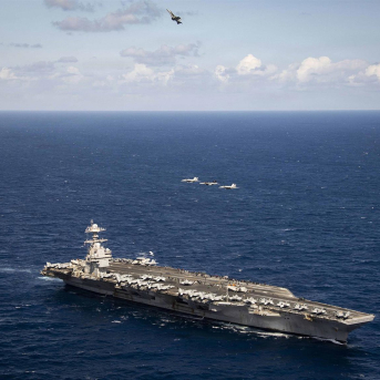 El portaaviones de la clase Ford USS Gerald R. Ford, que opera en apoyo de la Operación 'Furia Épica'. Europa Press/Contacto/Mc2 Tajh Payne/U.S Navy