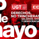 Cartel del 1º de mayo, con el lema para 2026: 'Derechos, no trincheras. Salarios, vivienda y democracia' UGT/CCOO