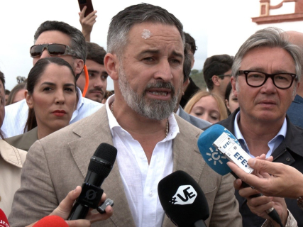 Santiago Abascal en declaraciones ante los medios en Vélez-Málaga. EUROPA PRESS