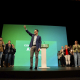 El candidato a la reelección a presidente de la Junta de Andalucía, Juanma Moreno, interviene en un acto de precampaña en el Auditorio Maestro Padilla de Almería.  Marian León - Europa Press