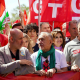 Cabecera de la manifestación convocada en Málaga por el 1 de mayo por los sindicatos UGT y CCOO, con la asistencia de la ministra de Inclusión, Seguridad Social y Migraciones, y portavoz del Gobierno, Elma Saiz. ALEX ZEA/EUROPA PRESS