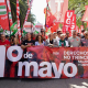 Los secretarios generales de CCOO y UGT, Unai Sordo y Pepe Álvarez, respectivamente, en Málaga en la manifestación por el Día del Trabajo, bajo el lema 'Derechos, no trincheras. Salarios, vivienda y democracia'. EUROPA PRESS/ÁLEX ZEA