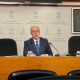 El diputado de Vox Asturias Gonzalo Centeno durante la rueda de prensa de este martes en la Juna General. EUROPA PRESS