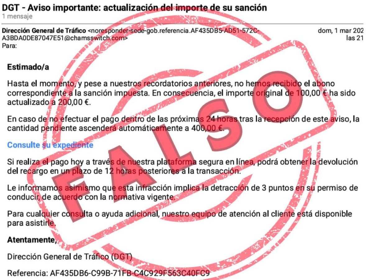 La DGT ha alertado del timo de la multa pendiente. X: Dirección General de Tráfico.