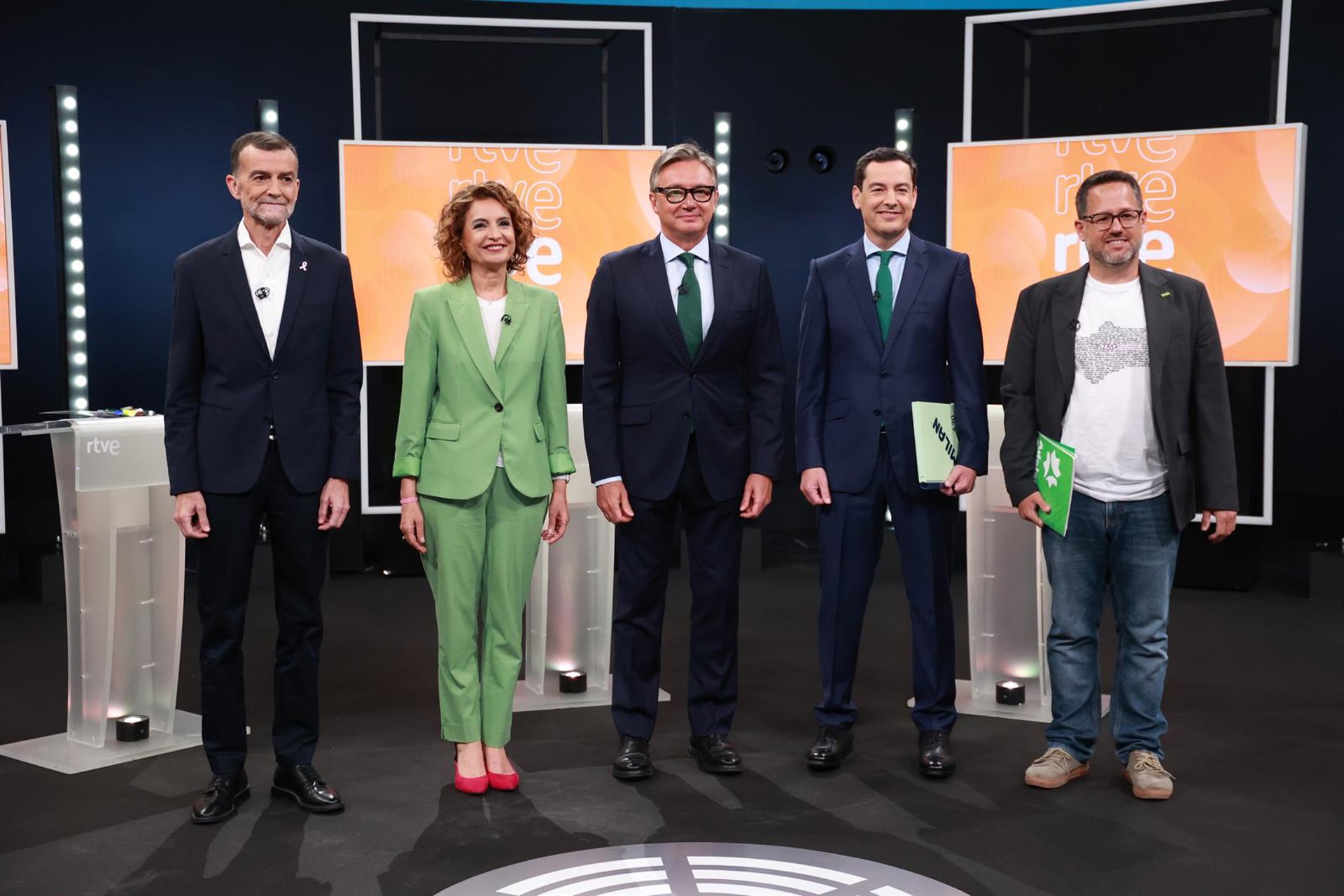 Los cinco candidatos a la Presidencia de la Junta de Andalucía en el debate electoral celebrado en RTVE. Rocío Ruz - Europa Press