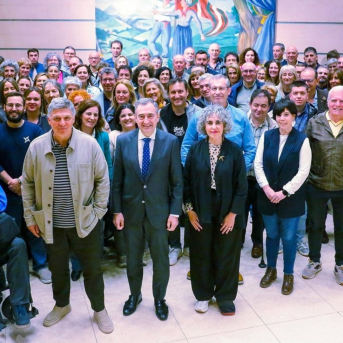 Acto del PNV este pasado lunes en Sabin Etxea, en Bilbao, de más de 150 personas, encabezadas por el presidente del EBB, Aitor Esteban PNV