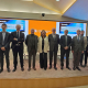 Los representantes de AMETIC, ASEBIO, Farmaindustria, Foro de Empresas Innovadoras, Feique y TEDAE y los sindicatos CC OO y UGT, en la presentación de la Declaración 