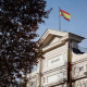 La bandera de España en la fachada del Senado tras el acto de Izado Solemne de la bandera de España, en la plaza de La Marina Española, a 6 de diciembre de 2023, en Madrid (España).  Alejandro Martínez Vélez - Europa Press