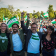Begoña Iza, Luis Rodrigo, José Ignacio García e Inma Manzano, sobre el escenario minutos antes del mitin de cierre de campaña, en la Alameda de Hércules. MARÍA JOSÉ LÓPEZ-EUROPA PRESS