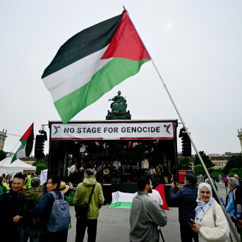 Manifestación contra la presencia de Israel en Eurovisión en Viena Roland Schlager/APA/dpa