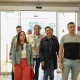 El secretario general del PSOE de Castilla y León, Carlos Martínez (segundo por la izquierda), en Villablino (León), donde ha participado en la recepción de los participantes de la Marcha Minera. PSCYL