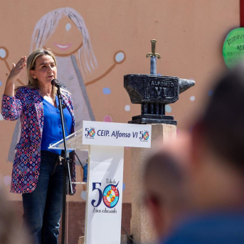 La ministra de Educación, Formación Profesional y Deportes, Milagros Tolón, en el acto del colegio Alfonso VI JUANMA JIMENEZ/EUROPA PRESS