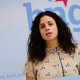 La portavoz de Facenda del BNG en el Parlamento, Noa Presas, en rueda de prensa, a 14 de noviembre de 2025. BNG