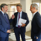El líder de PP, Alberto Núñez Feijóo, junto al vicesecretario de Economía del PP, Alberto Nadal, y el vicesecretario de Hacienda del PP, Juan Bravo. DAVID MUDARRA (PP)