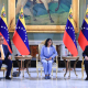 La presidenta encargada de Venezuela, Delcy Rodríguez, durante la firma del memorando de entendimiento PRESIDENCIA DE VENEZUELA