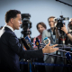 El secretario general de la OTAN, Mark Rutte, ofrece declaraciones a los medios antes de participar en la reunión de ministros de Defensa que tiene lugar este jueves en Bruselas ERIK LUNTANG