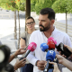 El secretario general del PSOE de Extremadura, Álvaro Sánchez Cotrina, atiende a los medios tras reunirse con sindicatos y patronal PSOE