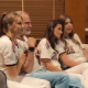 Los Reyes, la Princesa Leonor y la Infanta Sofía durante el partido de España y Francia del Mundial de fútbol. CASA REAL