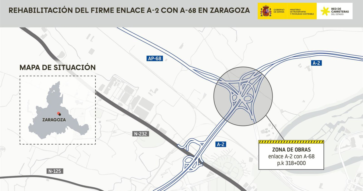 Transportes begins the works on link 318 between the A-2 and the A-68 with partial traffic cuts.