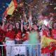Aficionados de la selección española durante la final del Mundial de fútbol 2026 en Don Benito Jorge Armestar - Europa Press