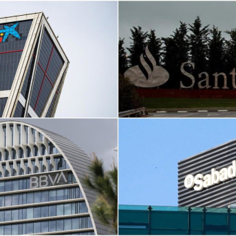 Logos de CaixaBank, Banco Santander, BBVA y Banco Sabadell EUROPA PRESS