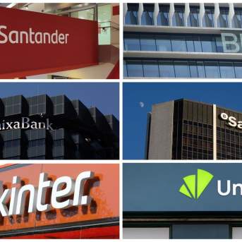 Logos de Banco Santander, BBVA, CaixaBank, Banco Sabadell, Bankinter y Unicaja BANCO SANTANDER, BBVA, EUROPA PRESS
