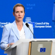 La Alta Representante de la Unión Europea para la Política Exterior, Kaja Kallas, durante una rueda de prensa desde Bruselas. FREDERIC SIERAKOWSKI
