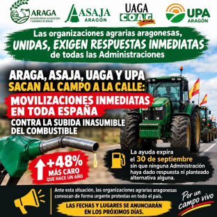 El campo aragonés prepara protestas por el encarecimiento del gasóleo y los fertilizantes