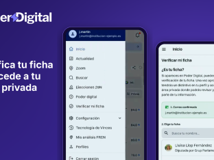 La opción "Verificar mi ficha" está en el menú de Poder Digital, disponible para usuarios registrados