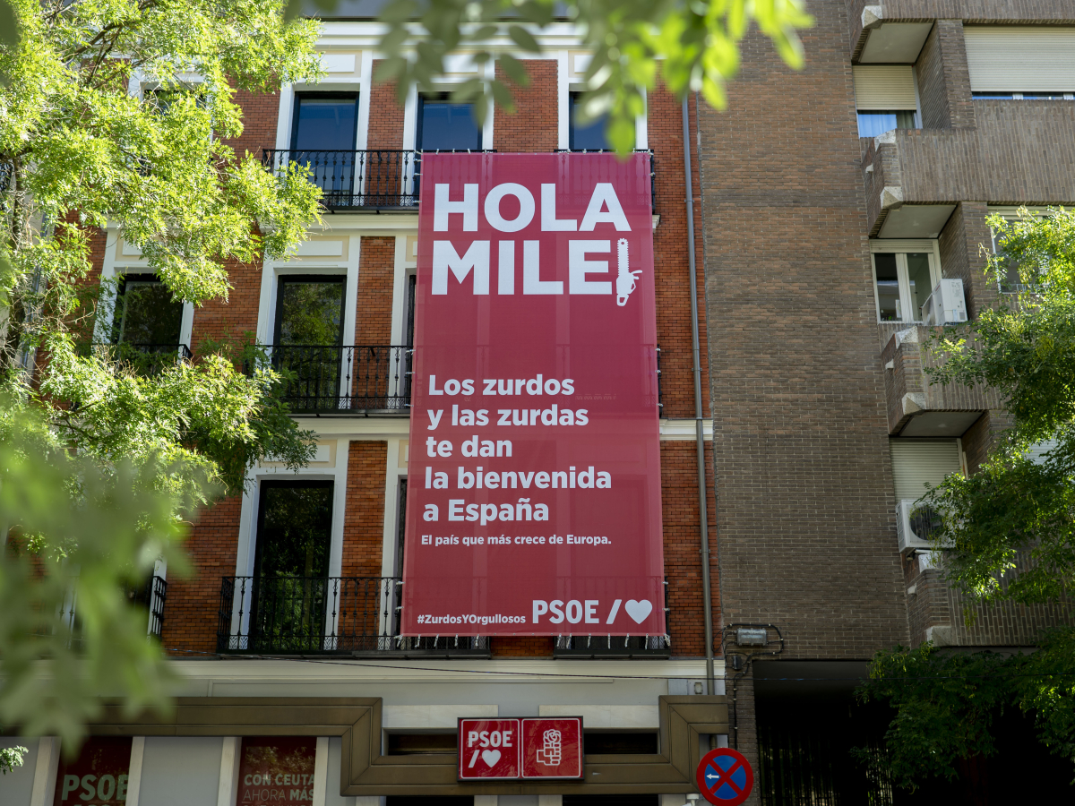EuropaPress 7858788 banner displayed headquarters psoe ferraz 21 october 2026 madrid spain psoe EuropaPress 7858788 banner displayed headquarters psoe ferraz 21 october 2026 madrid spain psoe