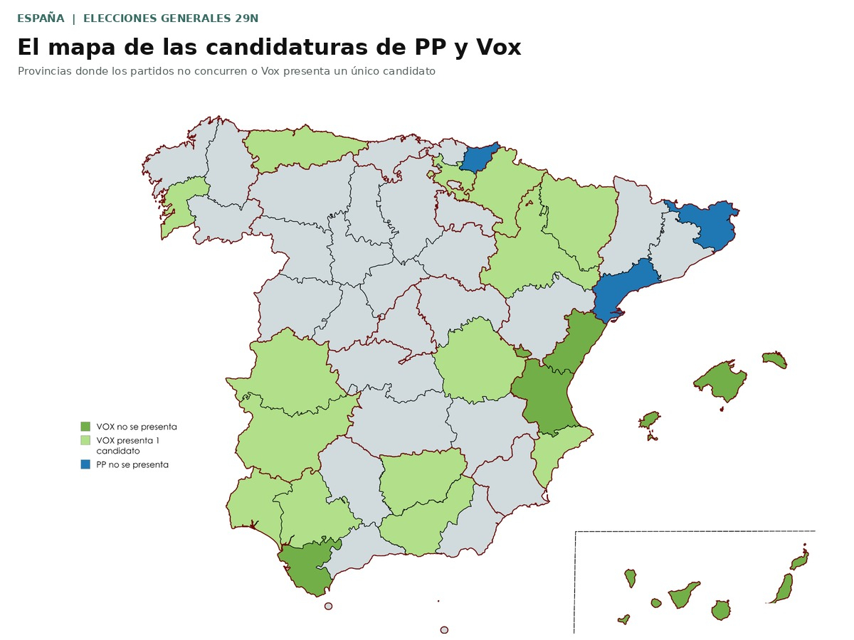 Mapa del acuerdo PP-Vox para concurrir al Senado | DEMÓCRATA Mapa del acuerdo PP-Vox para concurrir al Senado | DEMÓCRATA
