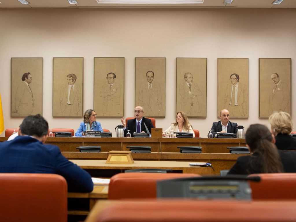 Sesión de la Comisión de Asuntos Económicos del Congreso con su presidente, Celso Delgado, en el centro
