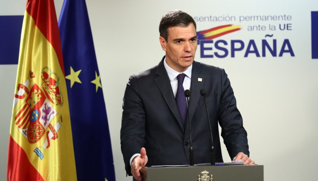 El presidente del Gobierno, Pedro Sánchez, comparece en La Moncloa. Fuente La Moncloa