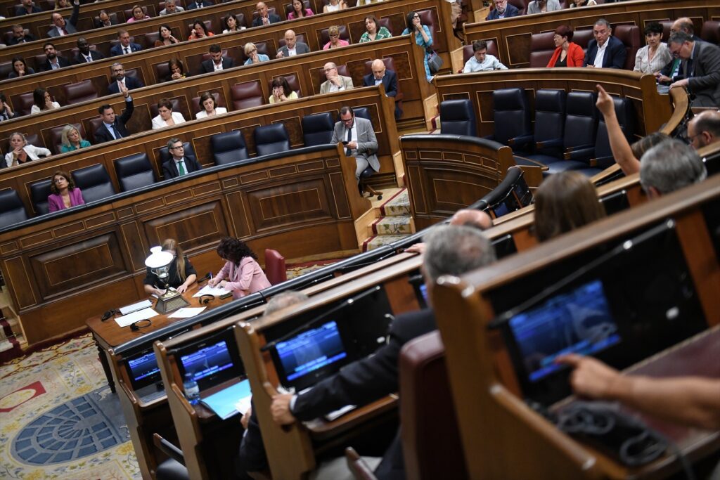 Varios diputados votan durante una sesión plenaria extraordinaria, en el Congreso de los Diputados | FERNANDO SÁNCHEZ (EUROPA PRESS).