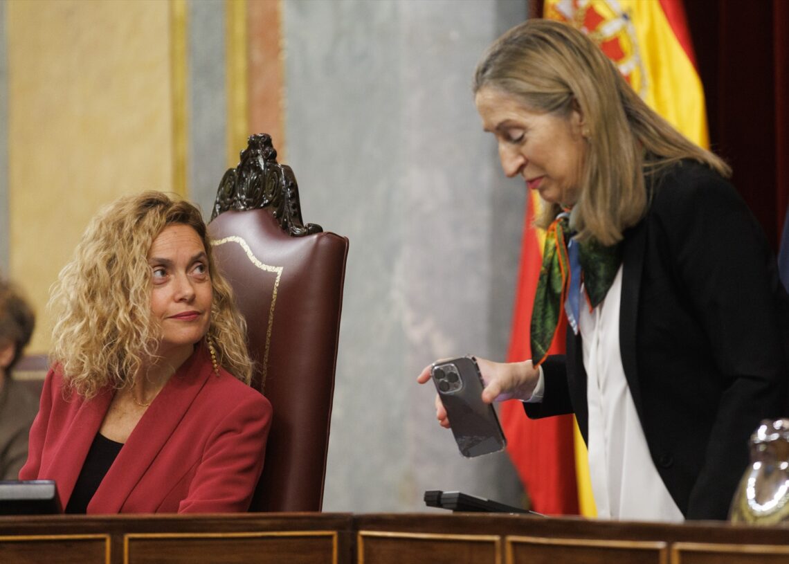 La presidenta del Congreso, Meritxell Batet  y la vicepresidenta del Congreso de los Diputados y secretaria de Política Social del PP, Ana Pastor, durante una sesión plenaria, a 9 de febrero de 2023, en Madrid (España).
Eduardo Parra / Europa Press
(Foto de ARCHIVO)
09/2/2023