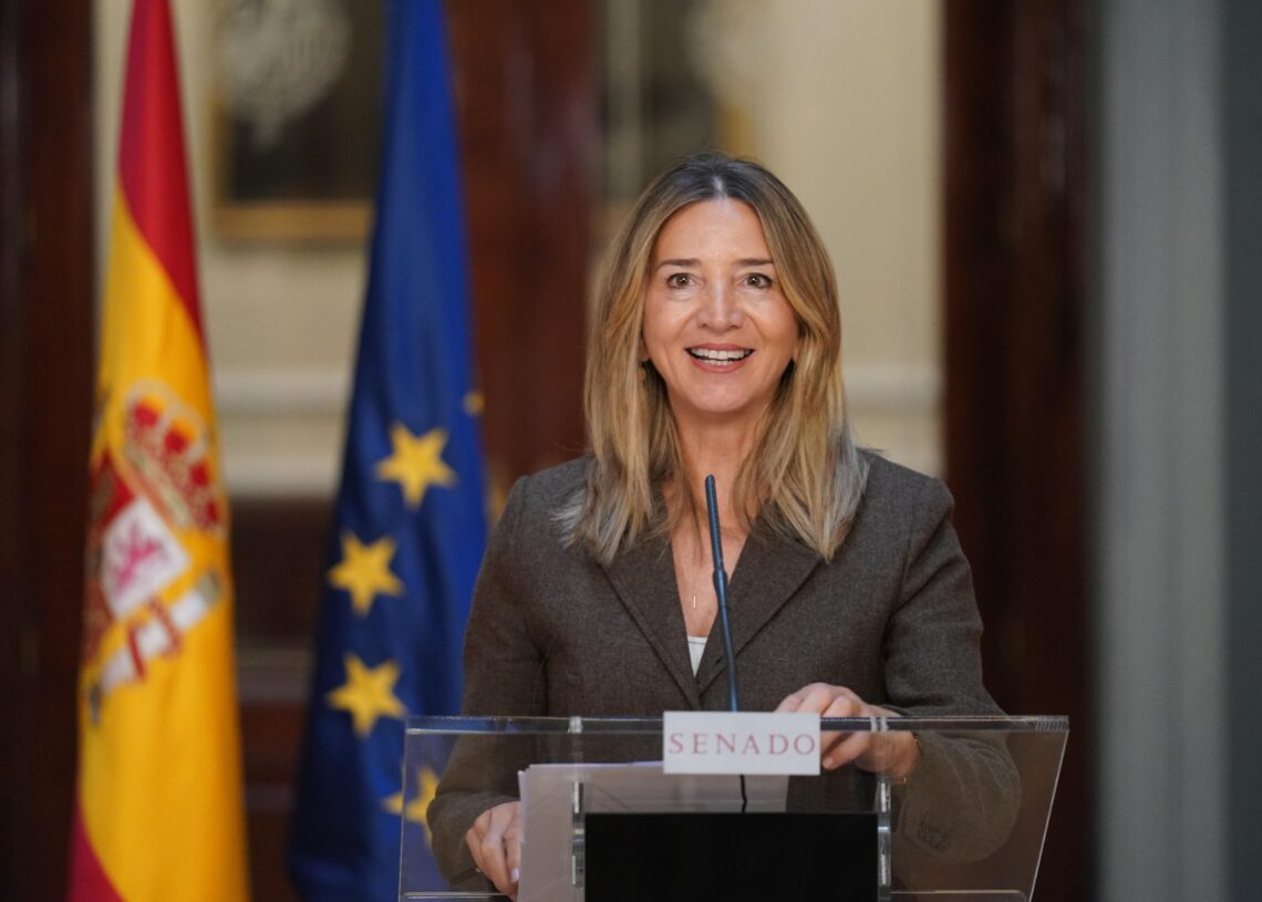 La senadora por Ávila y portavoz del Grupo Parlamentario Popular en el Senado, Alicia García, durante una comparecencia en la Cámara Alta | PP