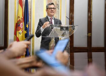 El ministro de Presidencia, Justicia y Relaciones con las Cortes, Félix Bolaños, durante su comparecencia ante los medios, en el Congreso de los Diputados, a 24 de junio de 2025, en Madrid (España).Fernando Sánchez - Europa Press