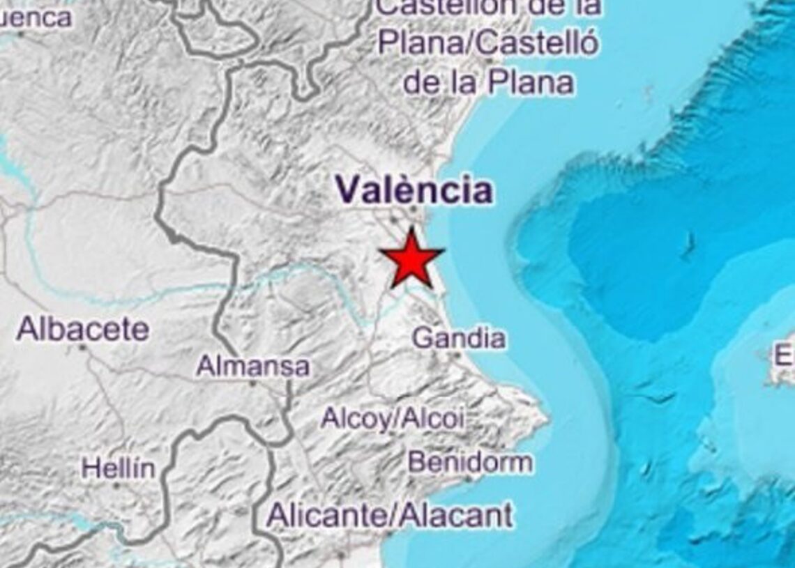 Mapa que señaliza el terremoto de magnitud 2.7 registrado en la localidad valenciana de Almussafes.EMERGENCIAS 112 GENERALITAT VALENCIANA
