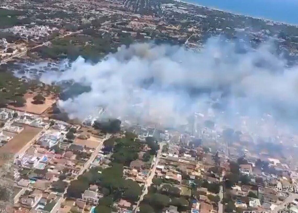 Incendio declarado en Chiclana en la tarde de este martes.INFOCA