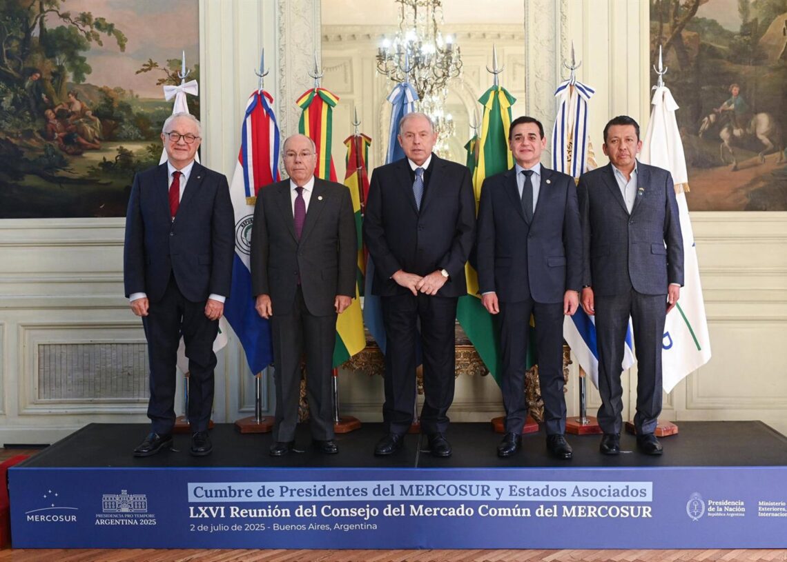 Representantes de los países de Mercosur en la LXVI Reunión Ordinaria del Consejo del Mercado Común (CMC), en el Palacio San Martín (Buenos Aires).CANCILLERÍA ARGENTINA