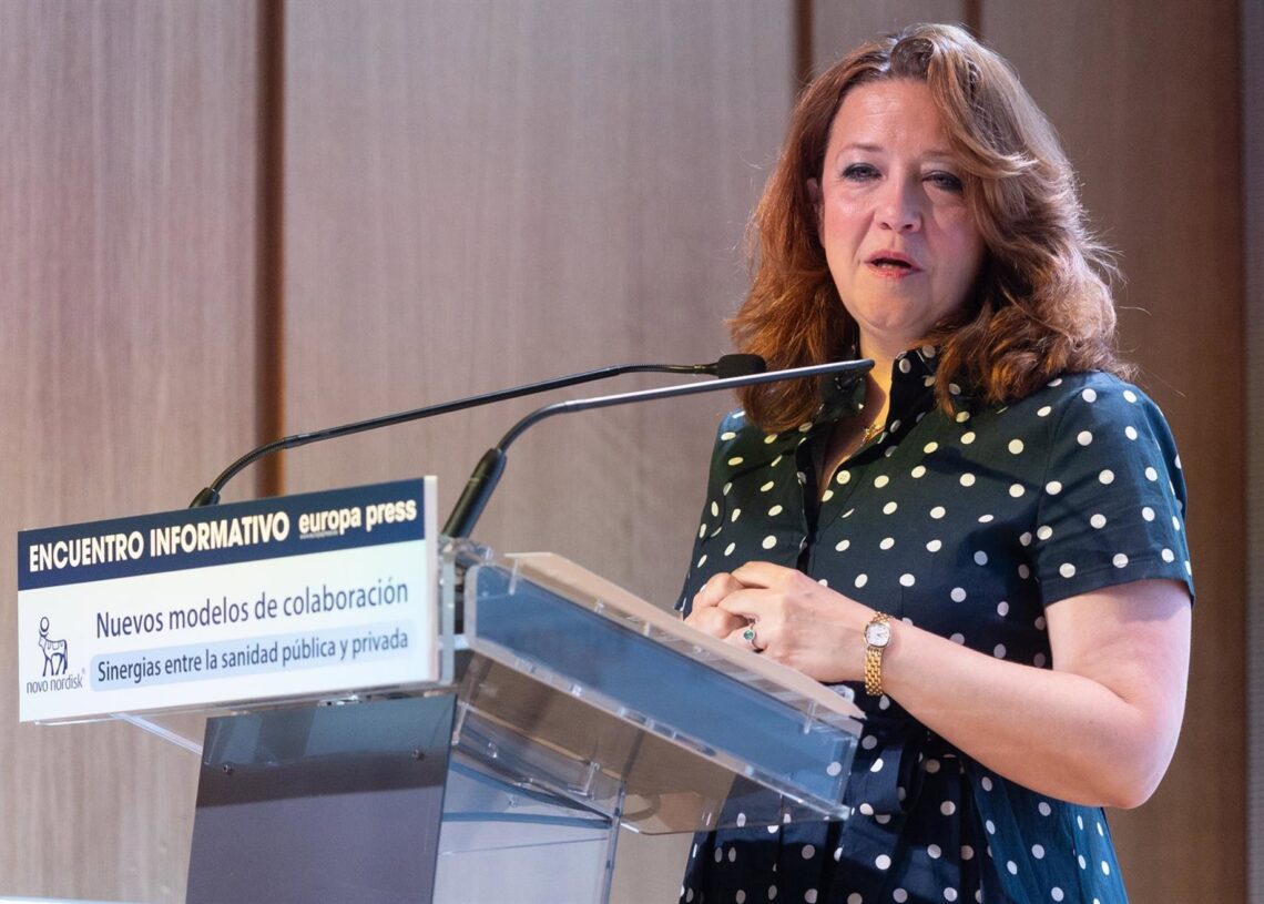 La consejera de sanidad de la Comunidad de Madrid, Fátima Matute, durante el Encuentro Informativo ‘Nuevos modelos de colaboración: sinergias entre la sanidad pública y privada’, organizado por Europa Press con Novo Nordisk.Eduardo Parra - Europa Press