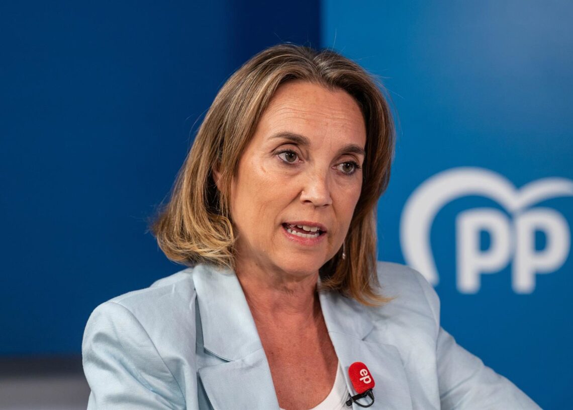 La vicesecretaria de Regeneración Institucional del PP, Cuca Gamarra, durante una entrevista concedida con Europa Press en la sede nacional del PP de Madrid.MATIAS NICOLAS CHIOFALO-EUROPA PRESS