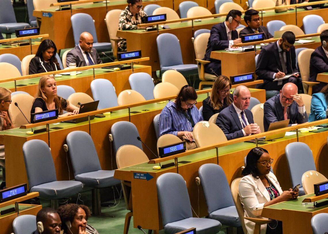 Imagen de archivo de la Asamblea General de la ONU durante la conferencia destinada a revitalizar los esfuerzos hacia una solución de dos Estados en Oriente Próximo. Europa Press/Contacto/Bianca Otero