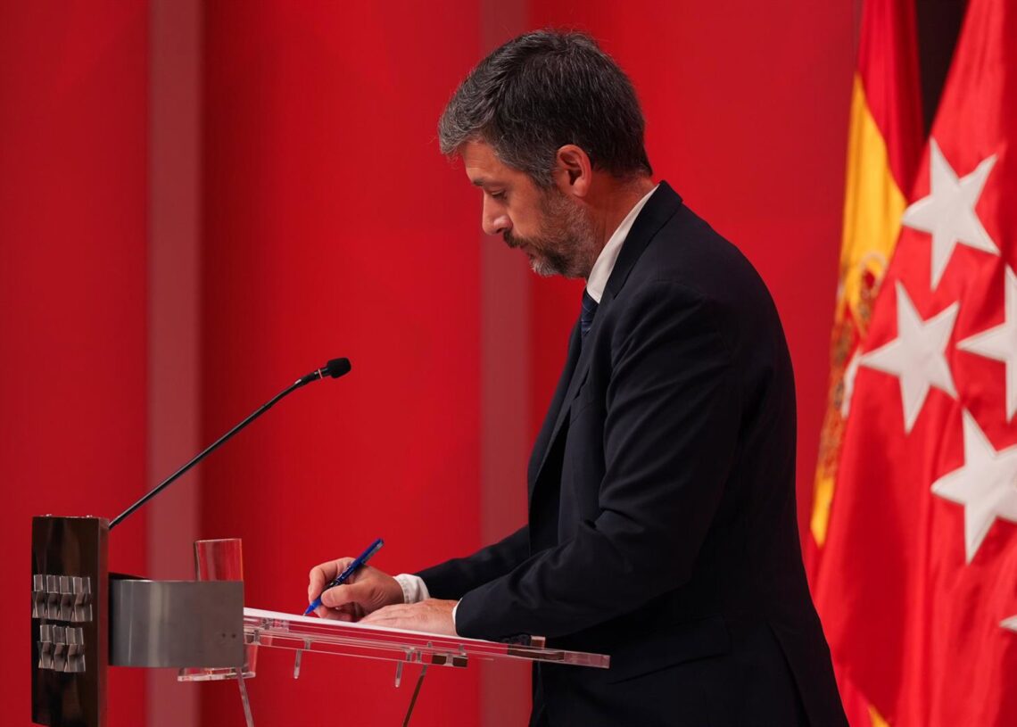 El consejero de Presidencia, Justicia y Administració Local, Miguel Ángel García Martín, en la rueda de prensa del Consejo de GobiernoCOMUNIDAD DE MADRID