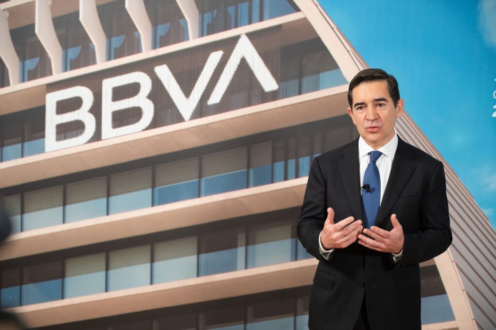 El presidente de BBVA, Carlos Torres Vila, durante la junta general de accionistas de BBVA, en el Palacio Euskalduna, el pasado 21 de marzo de 2025.