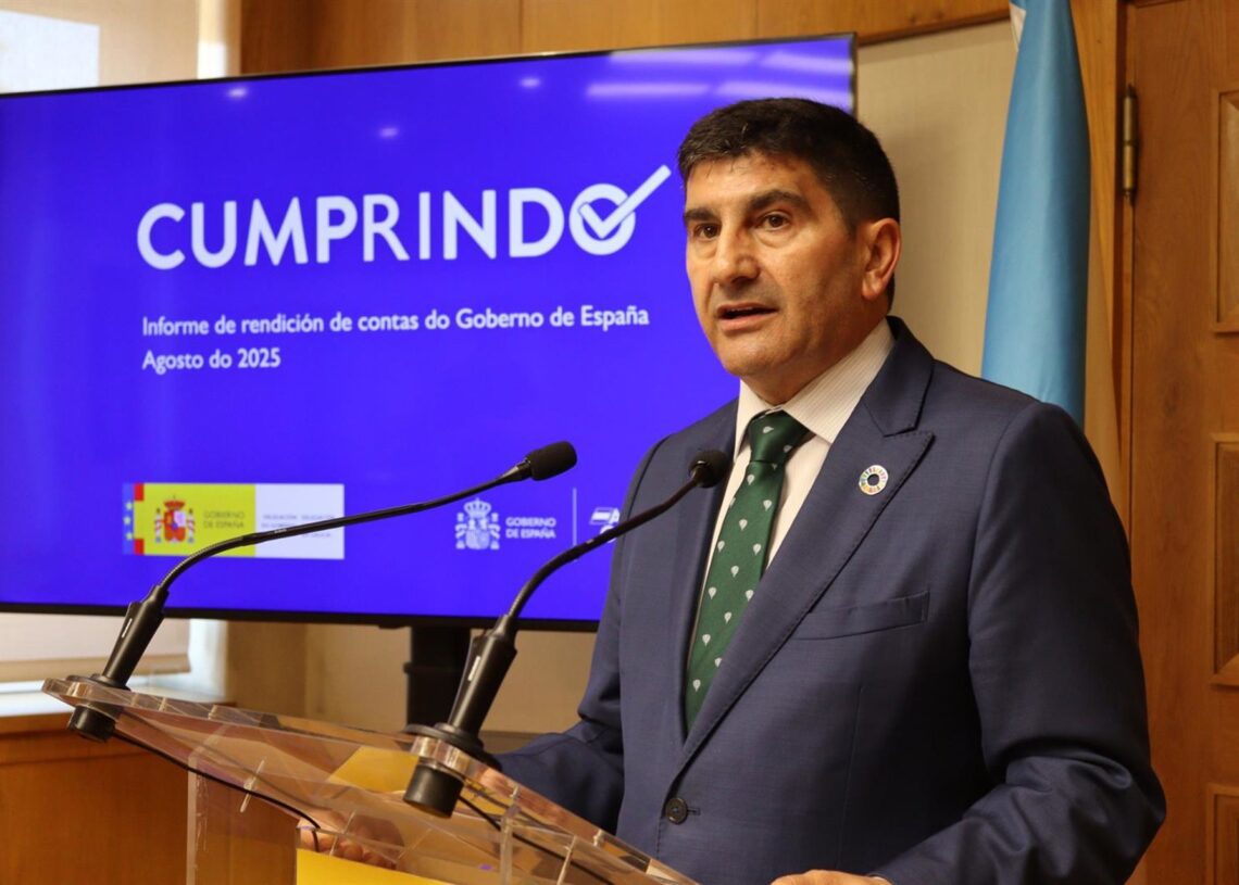 El delegado del Gobierno en Galicia, Pedro Blanco, en la presentación de los datos del informe de rendición de cuentas, a 1 de agosto de 2025.DELEGACIÓN DEL GOBIERNO