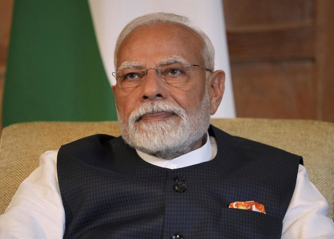 24 July 2025, United Kingdom, Buckinghamshire: Indian Prime Minister Narendra Modi speaks during a meeting with British Prime Minister Keir Starmer at Chequers, the UK Prime Minister's country residence near Aylesbury. Photo: Kin Cheung/PA Wire/dpaKin Cheung/PA Wire/dpa