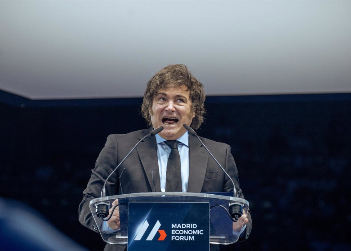 Archivo - El presidente de Argentina, Javier Milei, interviene durante la última jornada del Madrid Economic Forum, en el Palacio de Vistalegre, a 8 de junio de 2025, en Madrid (España). Gabriel Luengas - Europa Press - Archivo