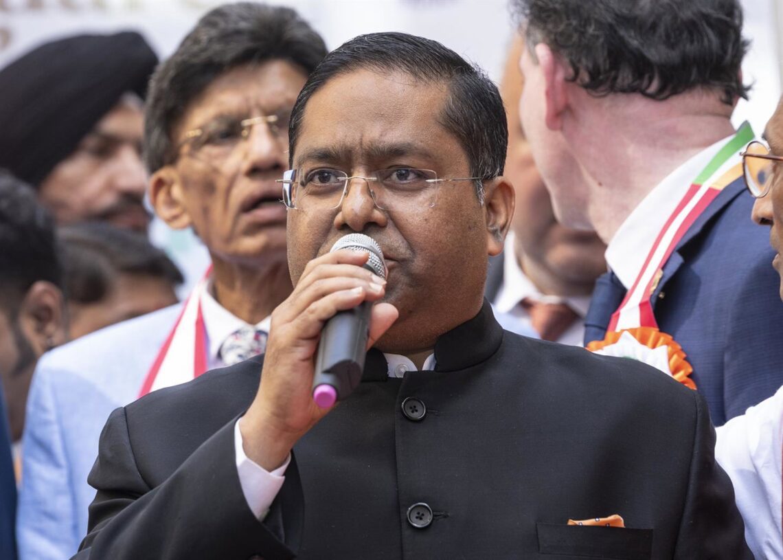 Archivo - August 15, 2022, New York, New York, United States: Consul general Randhir Jaiswal speaks during India's 75th Anniversary of Independence Flag Raising at Times SquareEuropa Press/Contacto/Photographer Lev Radin