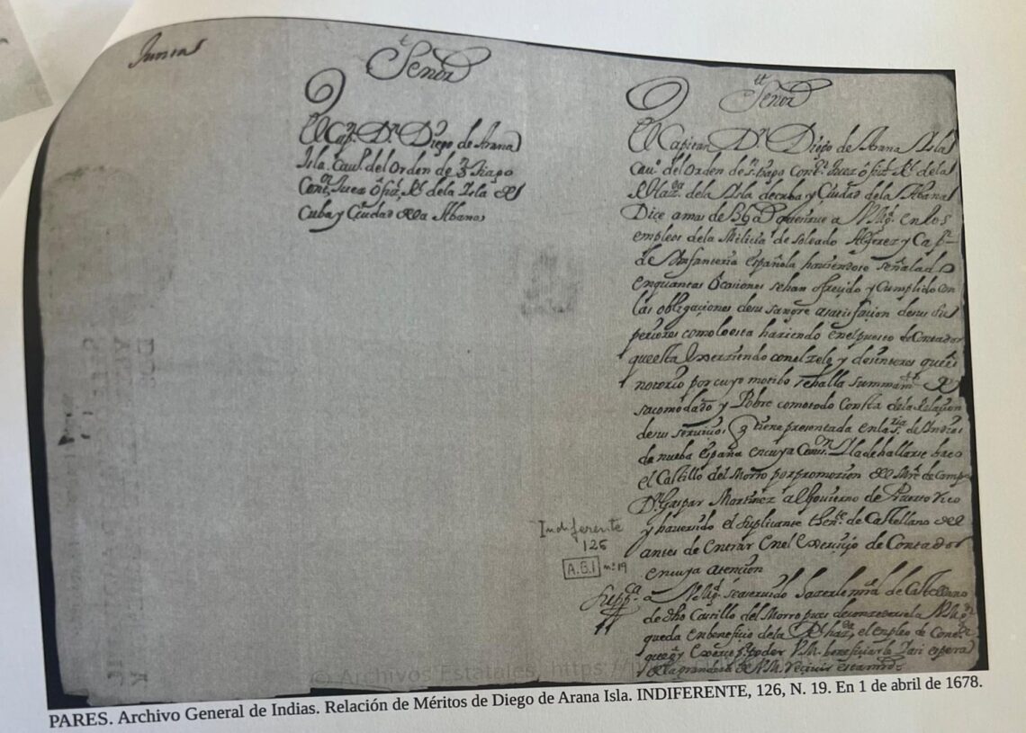 Relación de Méritos de Diego de Arana de Isla (1678), Archivo General de Indias.AYUNTAMIENTO DE ARNUERO